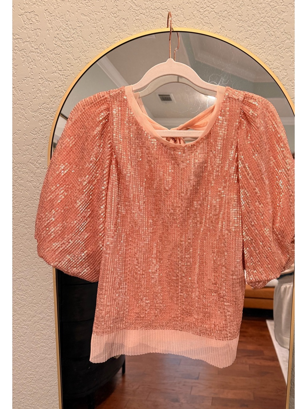 Sequined Puff-Sleeve Women's Top in Blush Pink from Anthropologie Size S